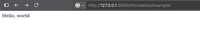A screenshot of a browser at the /htmxdemo/example endpoint, showing 'Hello world' as the content.