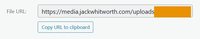 A screenshot showing a file in the media library referencing a storage bucket's URL