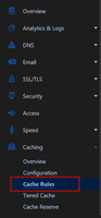 A screenshot showing how to navigate to the Cache Rules in Cloudflare