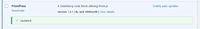 A screenshot of the PrismPress plugin on a WordPress plugin screen. The plugin has a notice that states it's updated.