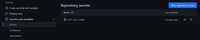 A screenshot of the Secrets and variables options within GitHub