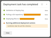 A screenshot showing the additional deployment actions failing