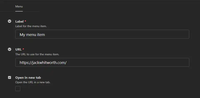 A screenshot of the page editing screen for a 'Custom menu link' within Wagtail.