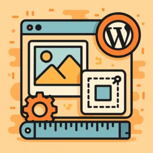 An AI generated image showing a cartoon browser window with the WordPress logo and placeholder images.