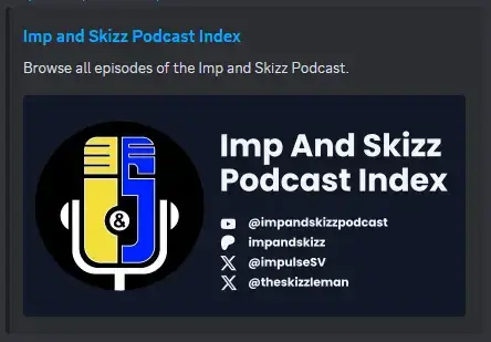 A screenshot of the preview shown when sharing impandskizzpodcast.com on Discord