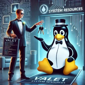 An AI generated image of a car valet passing a set of keys to the Linux penguin.